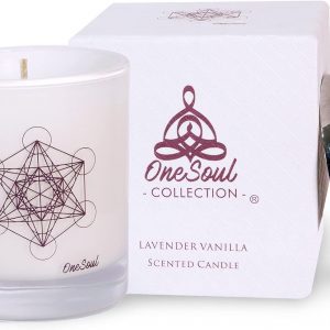 Lavender Vanilla Aromatherapy Candle, Floral Scented Candles, Luxury Candles Scented with Metatron’s Cube Symbol, Hand-Poured Soy Candle, 50 Hours Long Time, 7.6 oz. - OneSoul Collection