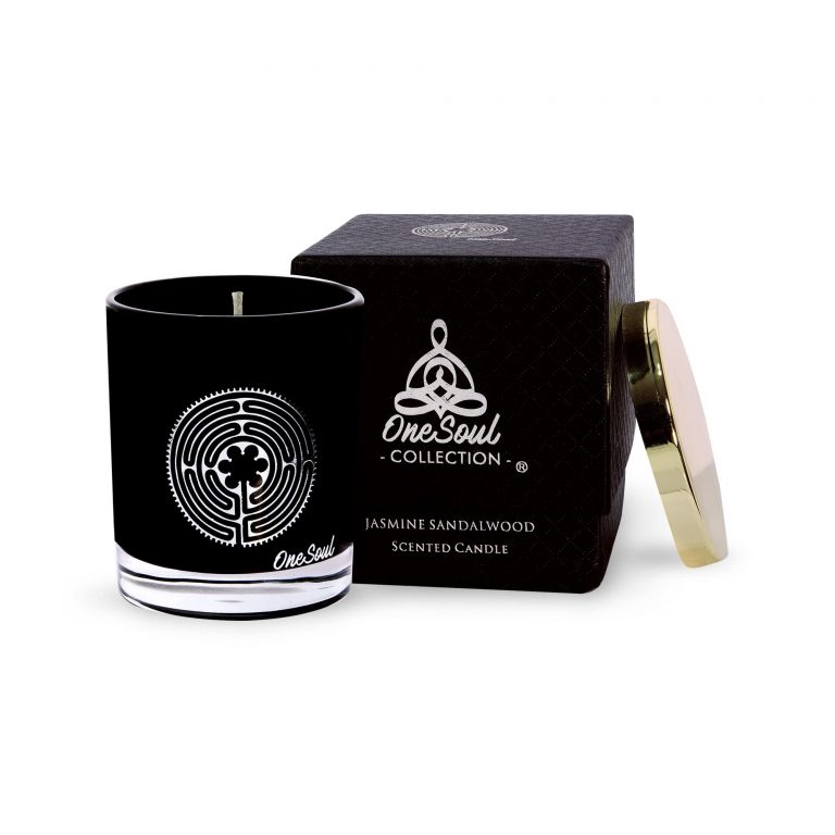 Jasmine Sandalwood Aromatherapy Candle, Earthy Scented Candles, Luxury Candles Scented with Chartres Symbol, Hand-Poured Soy Candle, 50 Hours Burn Time, 7.6 oz. – OneSoul Collection