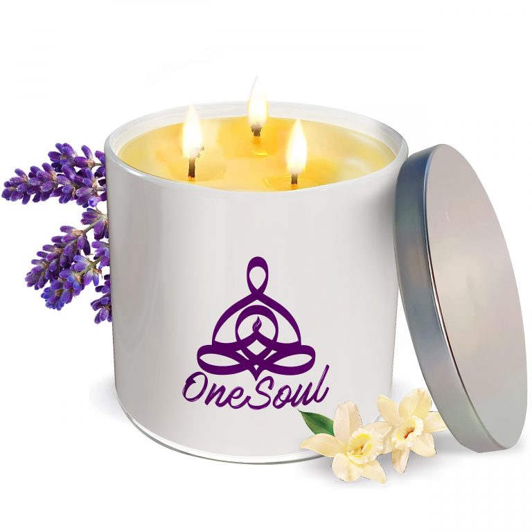Large Lavender Vanilla Candle, Scented Candles for Home, Hand-Poured Aromatherapy 3 Wick Candle Sets for Women Gift with Yoga Symbol, Made of Palm Wax, 50-Hour Burn Time, 14oz – OneSoul Collection