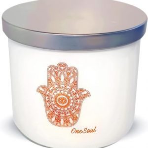 Large Moroccan Amber Scented Candles for Home, Hand-Poured 3 Wick Aromatherapy Candle Sets for Women Gift with Hamsa Design, Made of Palm Wax, 50-Hour Burn Time, 14oz - OneSoul Collection