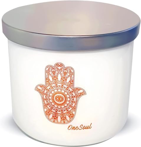 Large Moroccan Amber Scented Candles for Home, Hand-Poured 3 Wick Aromatherapy Candle Sets for Women Gift with Hamsa Design, Made of Palm Wax, 50-Hour Burn Time, 14oz – OneSoul Collection